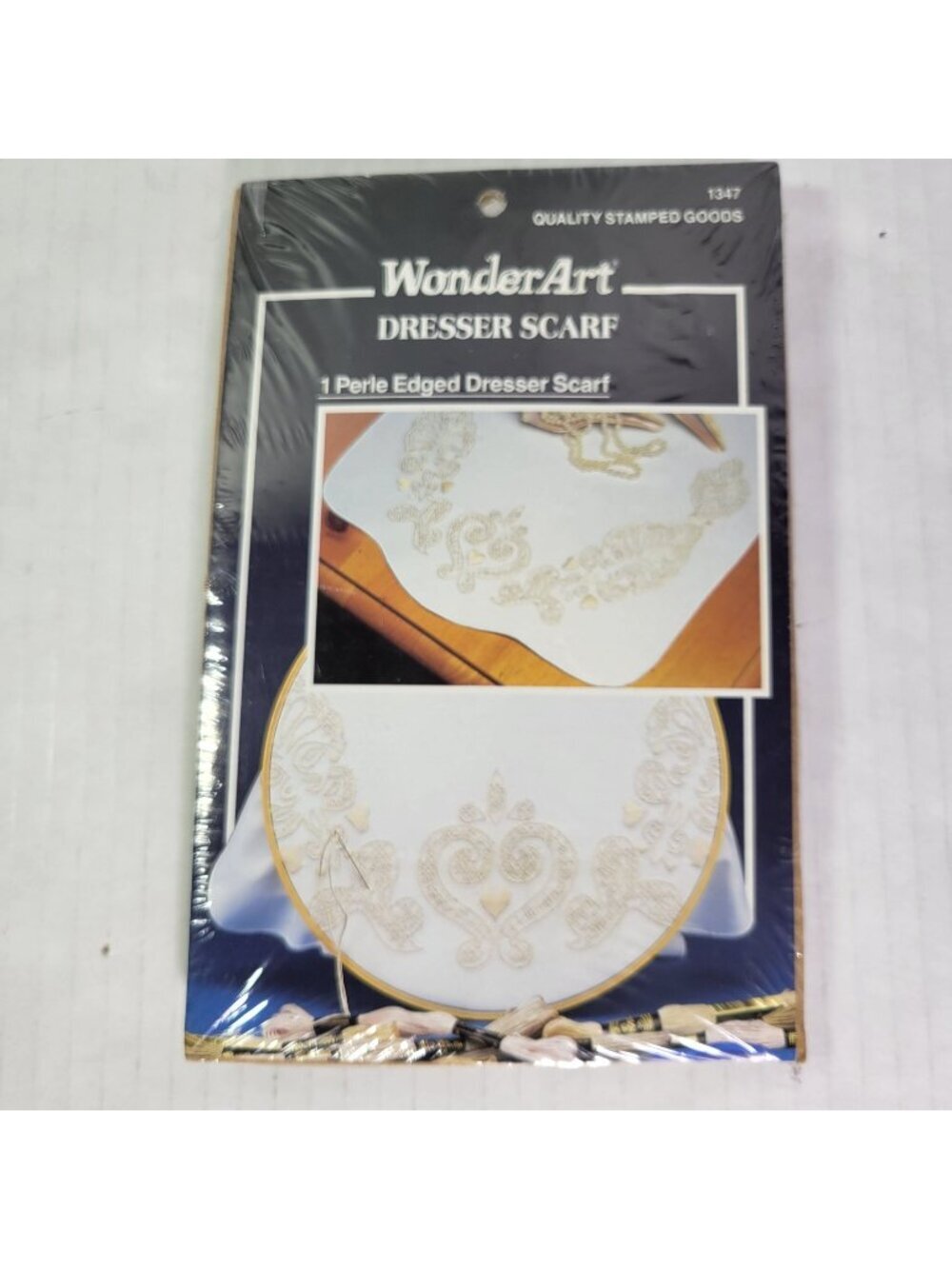 WonderArt 1 Perle Edged Dresser Scarf-1347-Fleur De Lis 15x 42-Scarf Only